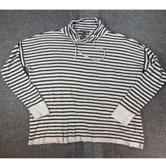 Eileen Fisher Sweaters - Eileen Fisher Womens Striped Cowl Neck Drawstring Sweater Grey Black Size SP